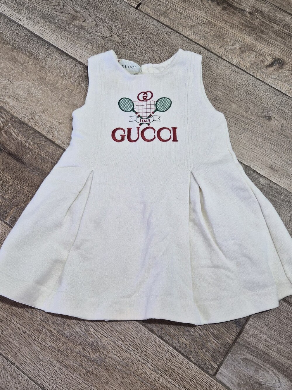 Gucci Baby Girl Embroidered Sleeveless Cream Tennis Dress Size 24 Months